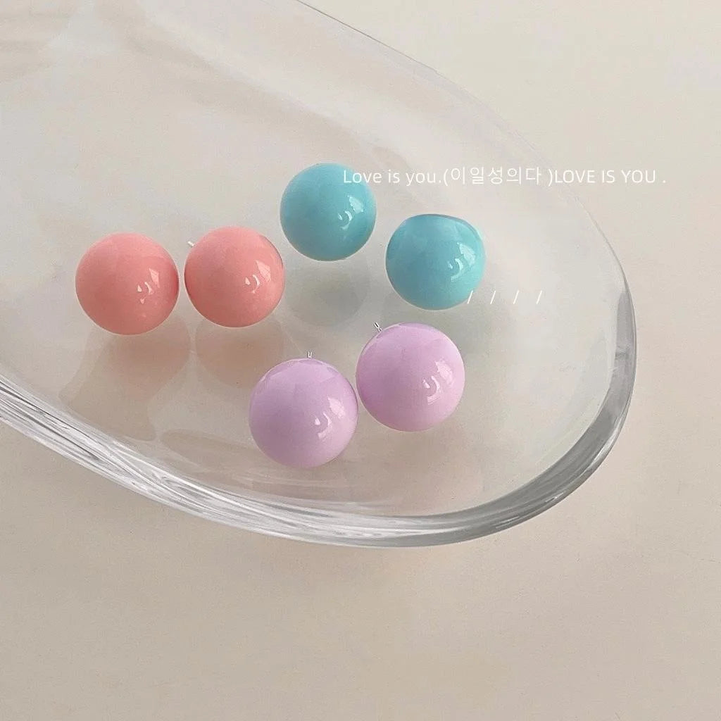 Dopamine Colorful Resin Ball Stud Earrings Macaron Round Geometric Cute Sweet Jewelry