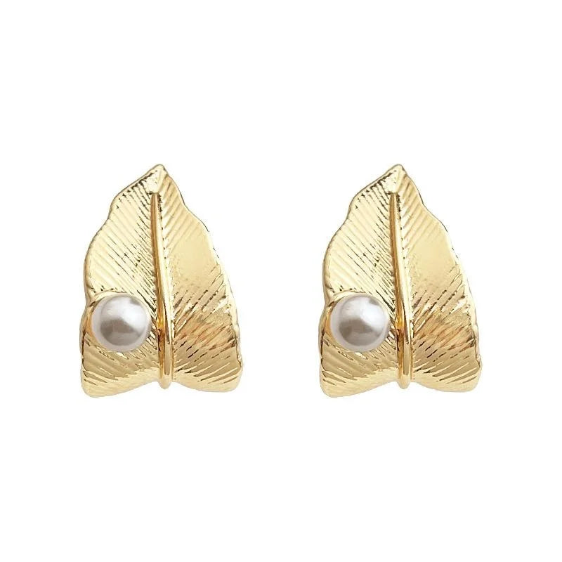 Light Luxury 14K Gold Plated Copper Leaf Drop Earrings With Silver Plated Posts