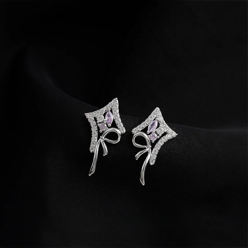 Original Copper Bow Star Micro Pave Zircon Stud Earrings Elegant Geometric Jewelry