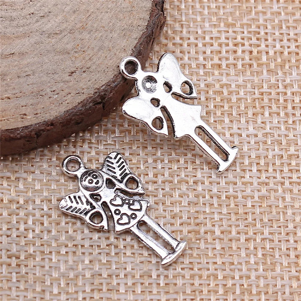 14x25mm 1g Antique Silver Zinc Alloy Heart Angel Fairy Charm Pendant for DIY Vintage Jewelry Making