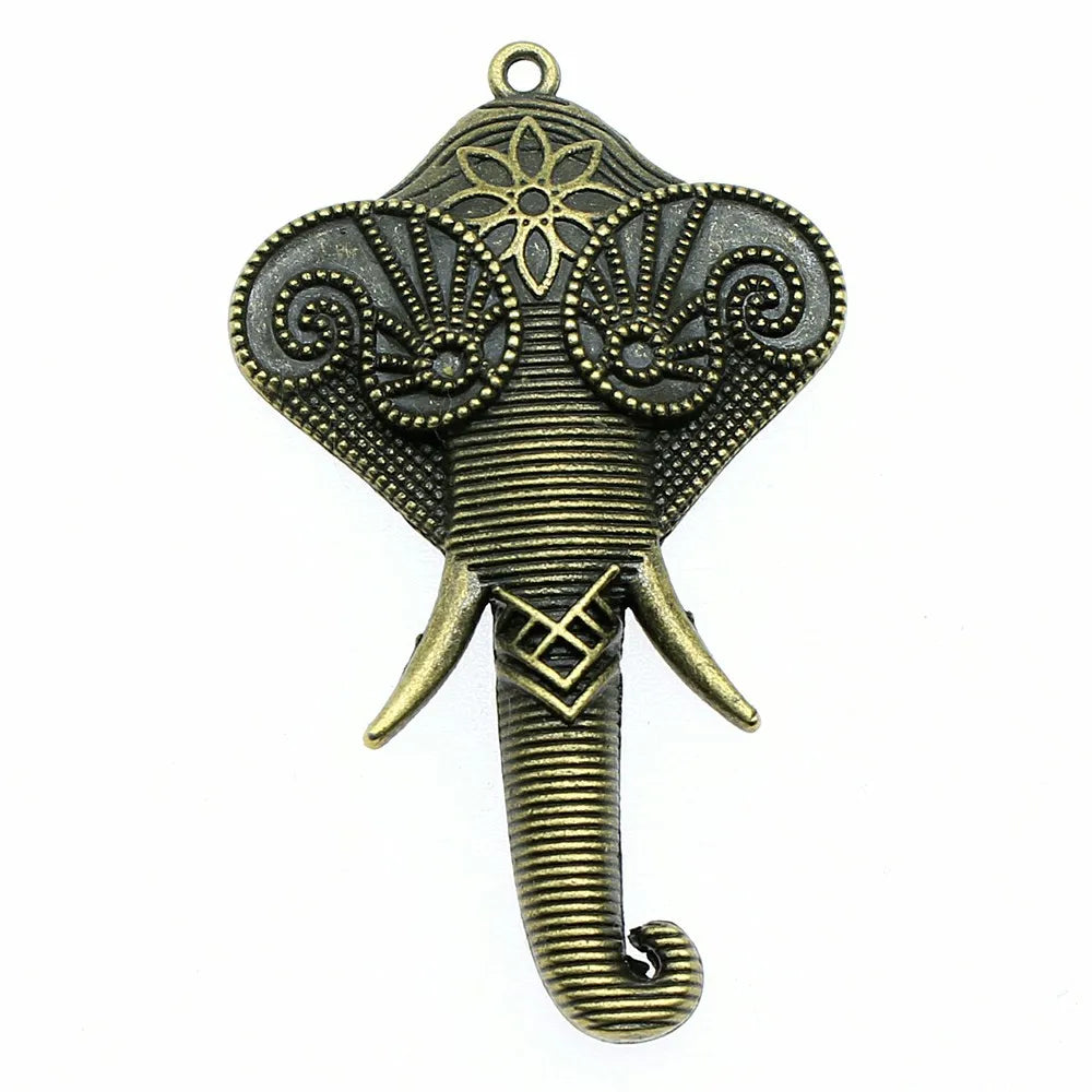 61x37mm 6.7g Multicolor Zinc Alloy Carved Elephant Head Charm Pendant for DIY Necklace Jewelry Making