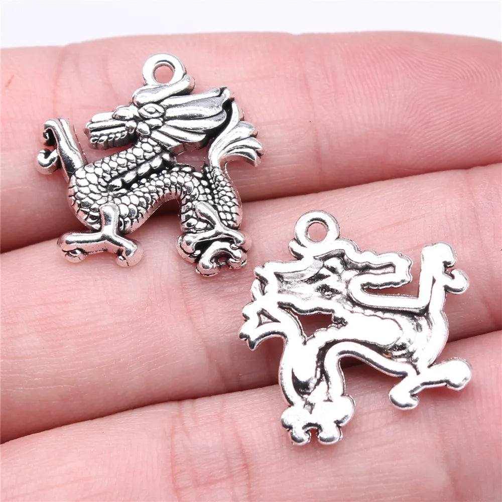 23x22mm 3.3g Antique Silver Zinc Alloy Dragon Charm Pendant for Vintage Style DIY Jewelry Making