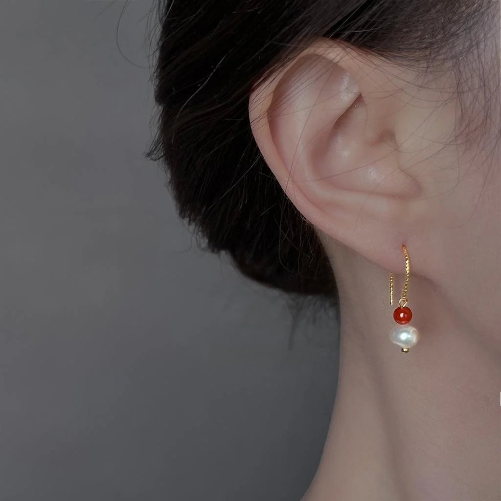 Handmade Freshwater Pearl Geometric Drop Earrings Vintage Ethnic Round Oval Design