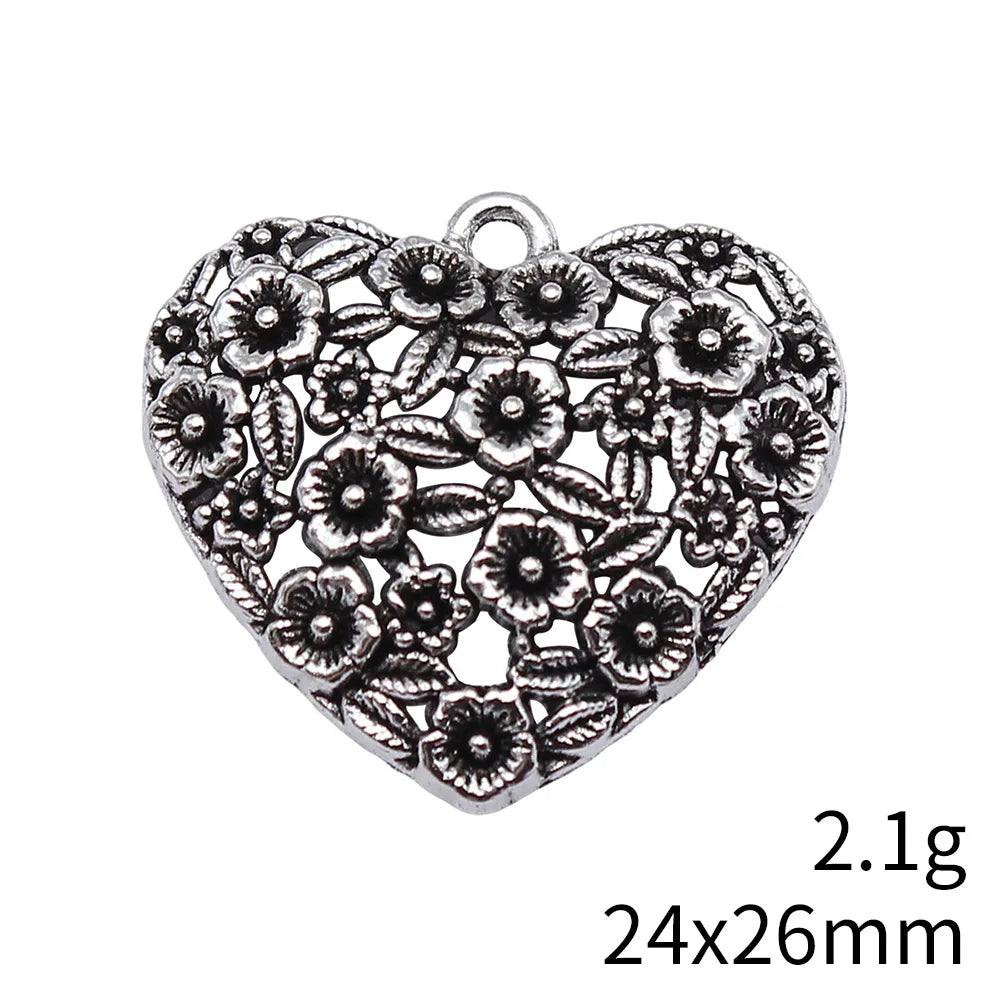 24x26mm 2.1g Antique Silver Zinc Alloy Flower Heart Charm Pendant for DIY Necklace Bracelet Making