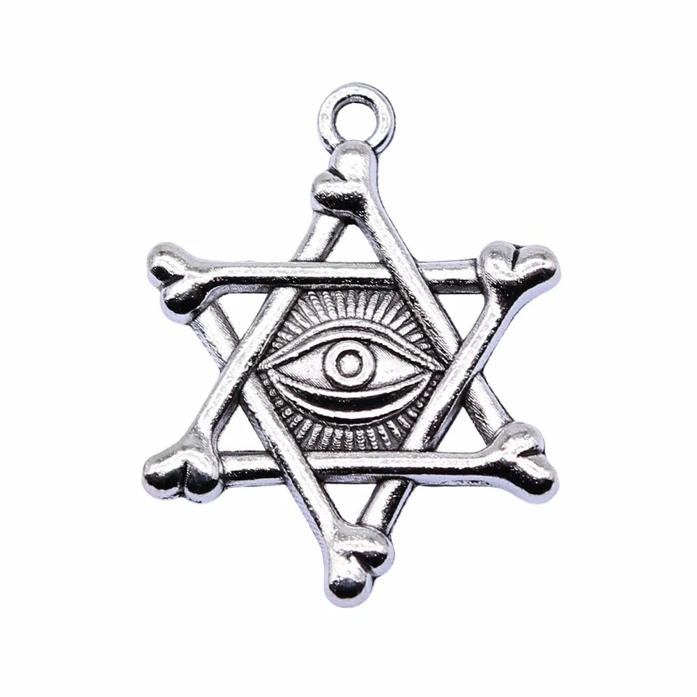 25x20mm 2.1g Antique Silver Zinc Alloy Six Point Star Eye Charm Pendant for DIY Jewelry Making