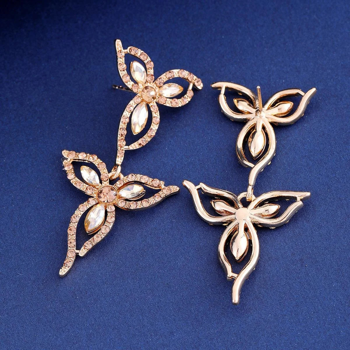 Vintage Hollow Flower Zircon Rhinestone Drop Earrings Luxury Bridal Wedding Party Banquet Jewelry Gift