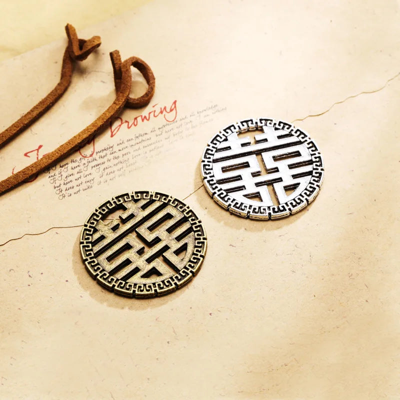 Zinc Alloy Double Happiness Charm Pendant for DIY Necklace Bracelet Jewelry Making