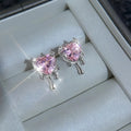 Sweet Cool Liquid Pink Zircon Heart Copper Stud Earrings Minimalist Designer Jewelry