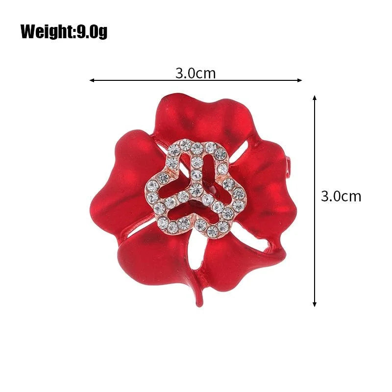 Elegant Red Enamel Flower Rhinestone Brooch Women's Federation Logo Lapel Pin Corsage Suit Accessory Gift