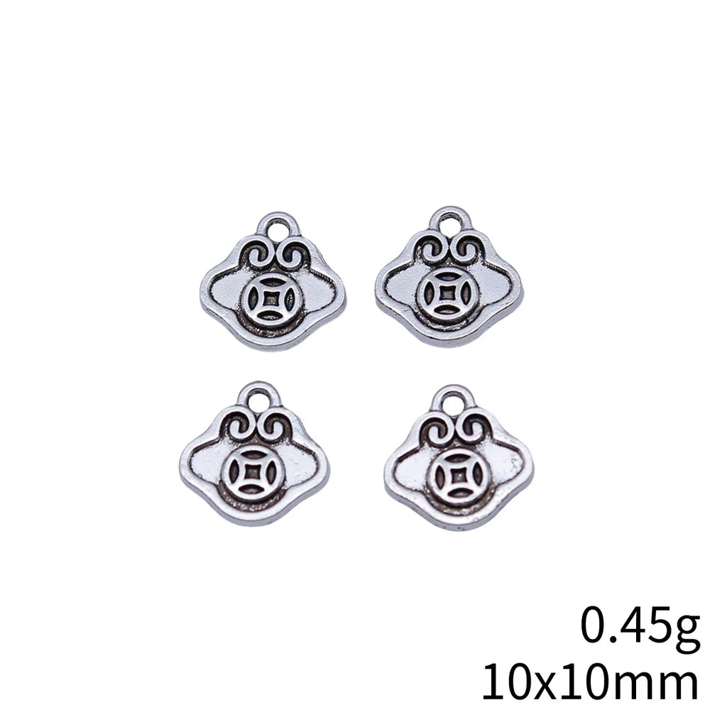 10x10mm 0.45g Antique Silver Zinc Alloy Chinese Coin Lock Double Sided Charm Pendant for Necklace Making