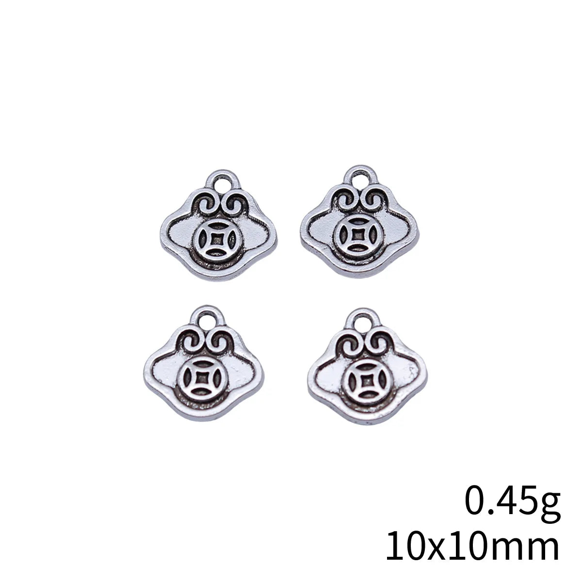 10x10mm 0.45g Antique Silver Zinc Alloy Chinese Coin Lock Double Sided Charm Pendant for Necklace Making
