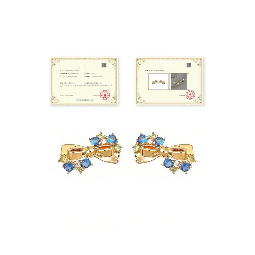 Fashion Aquamarine Zircon Bow Stud Earrings Copper Geometric Jewelry