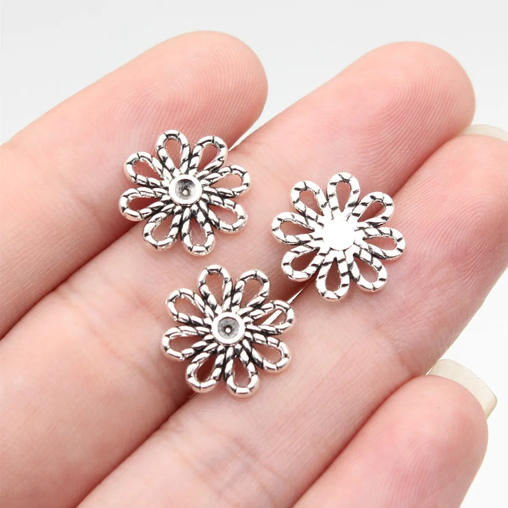 13x13mm 0.51g Multicolor Zinc Alloy Flower Filigree Charm Pendant for DIY Earrings Bracelet Jewelry