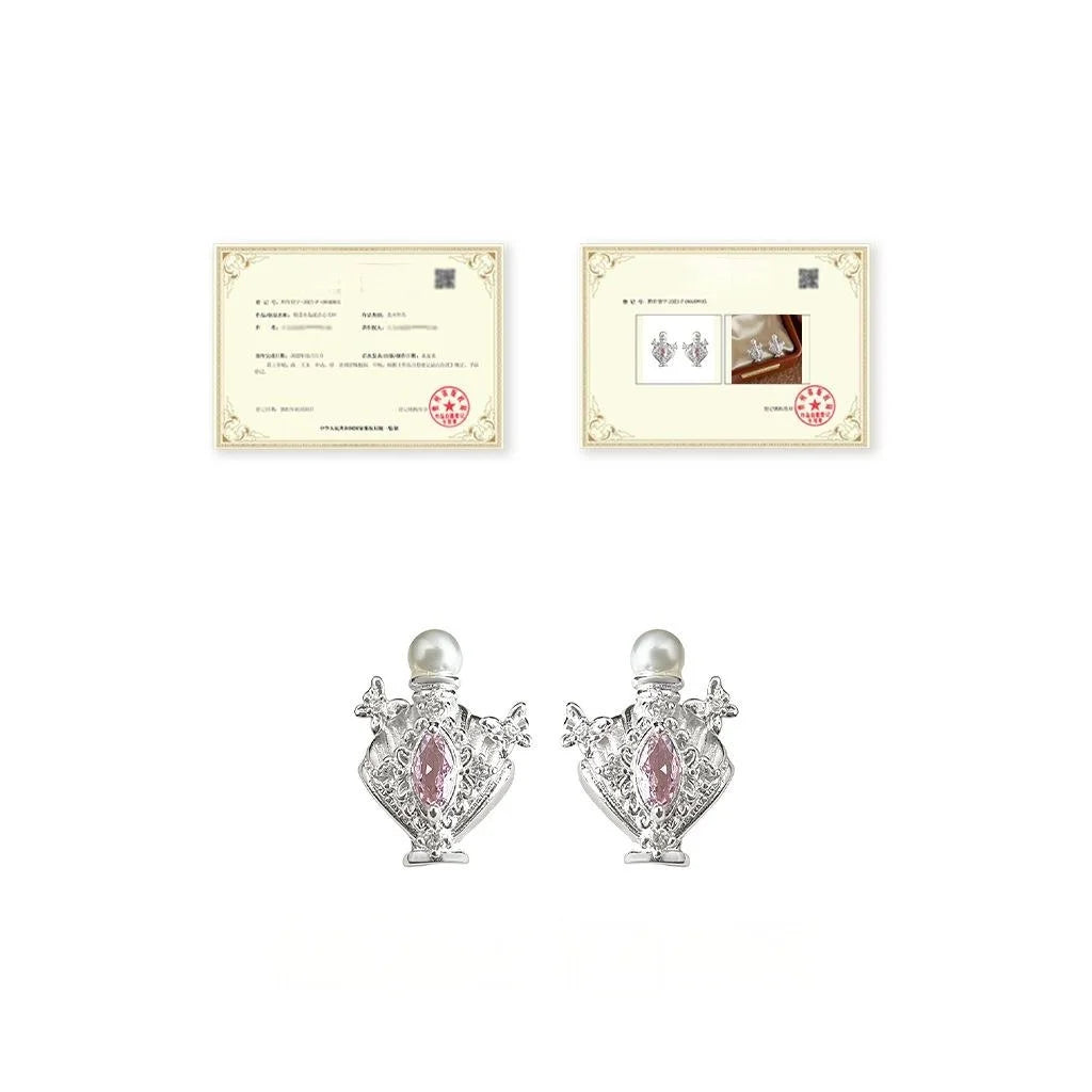 Fashion Copper Zircon Perfume Bottle Stud Earrings Micro Pave Geometric Butterfly Design