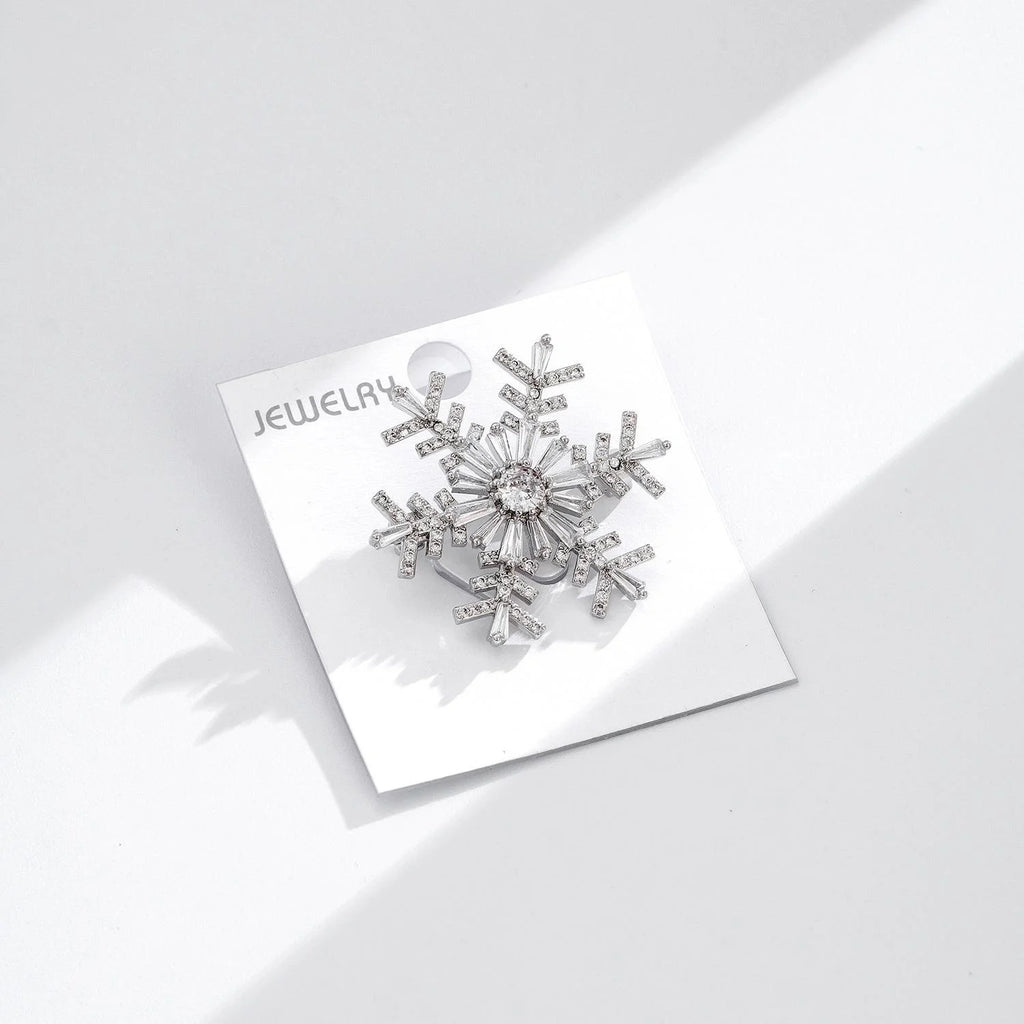 Elegant Copper Zircon Snowflake Brooch With Sparkling Rhinestones, Luxury Lapel Pin Corsage Suit Accessory