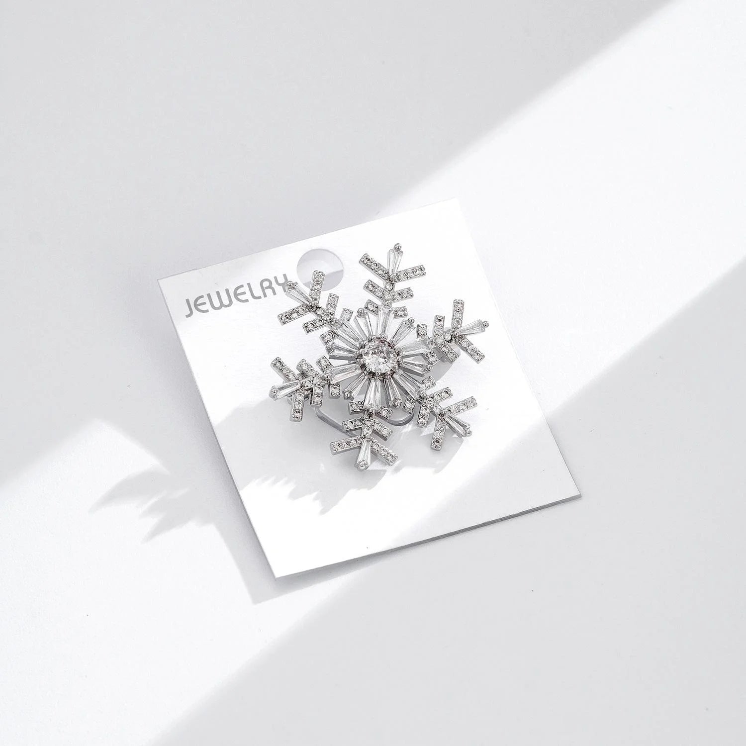 Elegant Copper Zircon Snowflake Brooch With Sparkling Rhinestones, Luxury Lapel Pin Corsage Suit Accessory