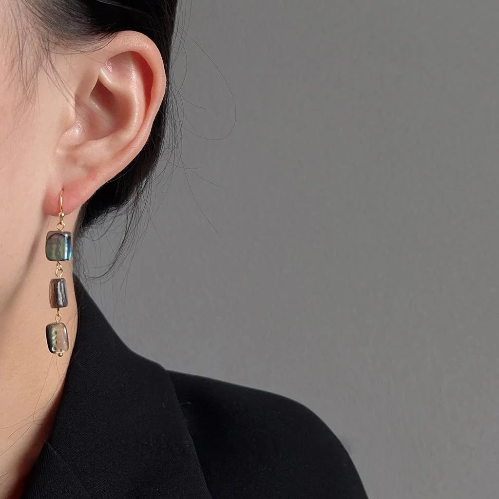 Light Luxury Abalone Shell Geometric Tassel Drop Earrings Handmade Long Irregular Jewelry