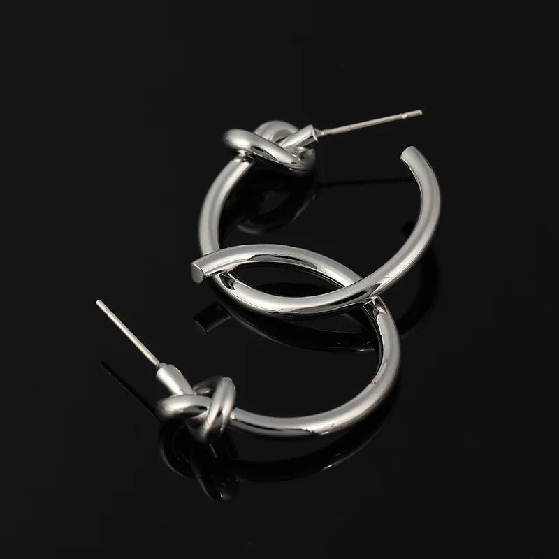 Elegant Gold Alloy Knot Hoop Spiral Disc Stud & Clip On No Piercing Minimalist Round Circle Earrings