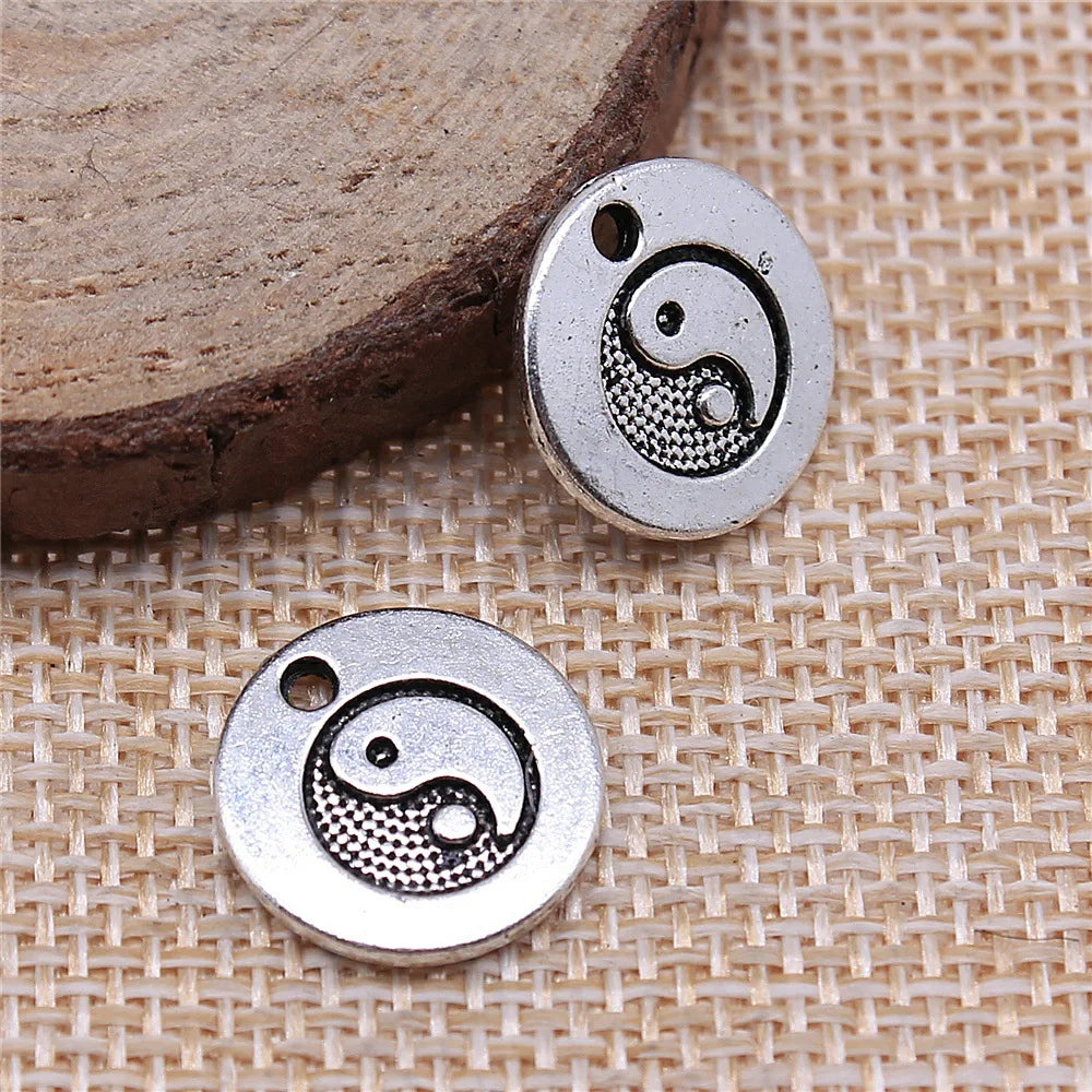 15x15mm 1.6g Antique Silver Zinc Alloy Tai Chi Double Sided Charm Pendant for DIY Bracelet Necklace Making