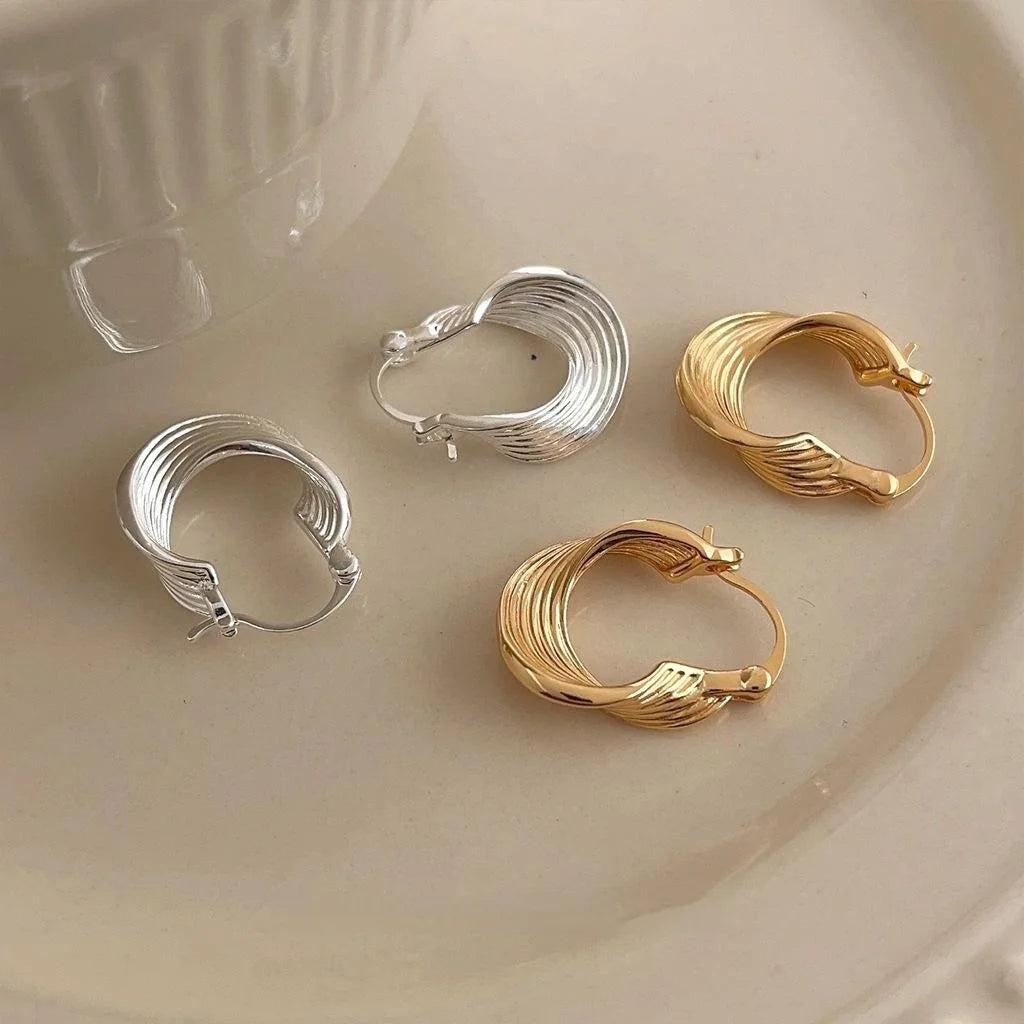 14K Electroplated Copper Geometric Irregular Curved Texture Drop Earrings
