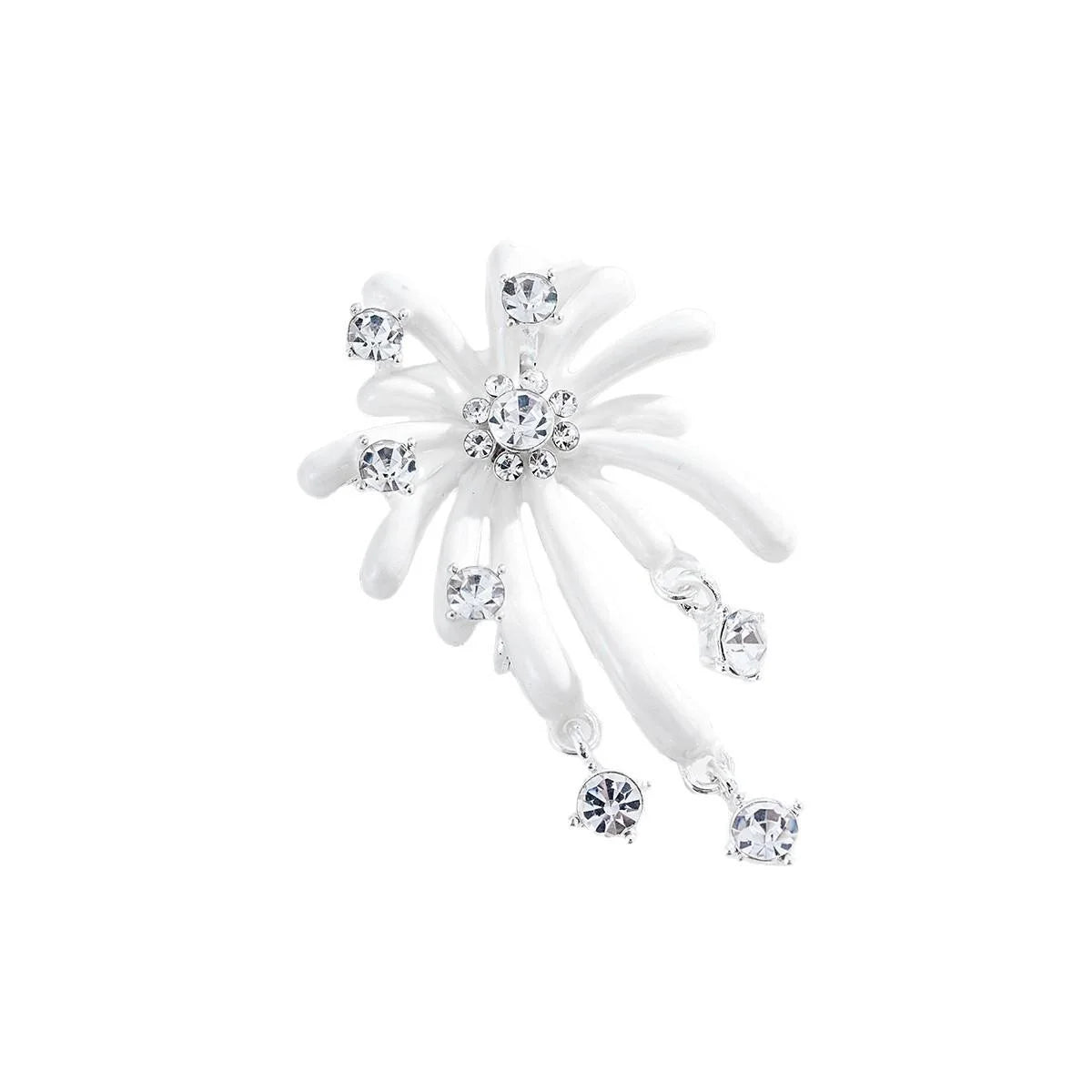 Elegant Firework Flower Brooch With Mother Of Pearl Petals And Rhinestone Tassels, Luxury Lapel Pin Gift