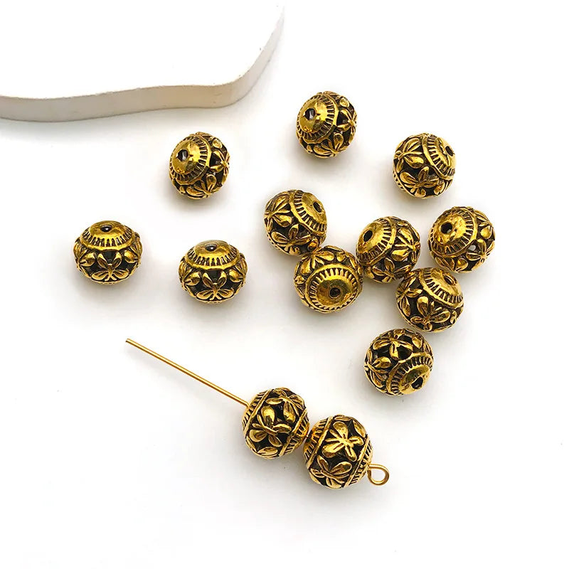 Antique Gold Zinc Alloy Round Butterfly Flower Spacer Beads for DIY Bracelet Jewelry Making