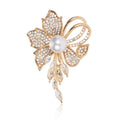 Elegant Rhinestone Flower Brooch With Faux Pearl Center, Silver Alloy Lapel Pin Corsage For Women Gift