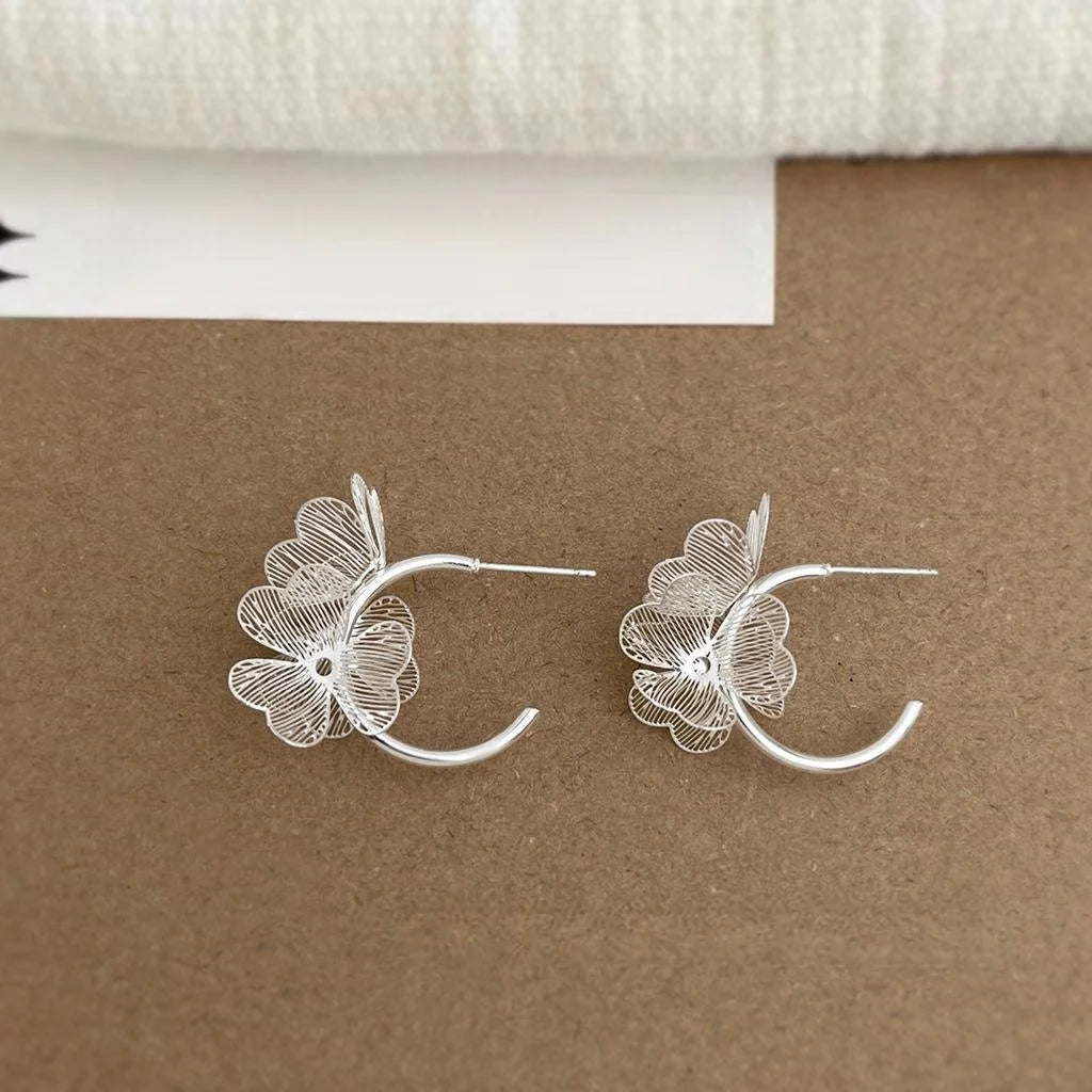 Vacation Style Hollow 3D Geometric Flower Copper Drop Earrings