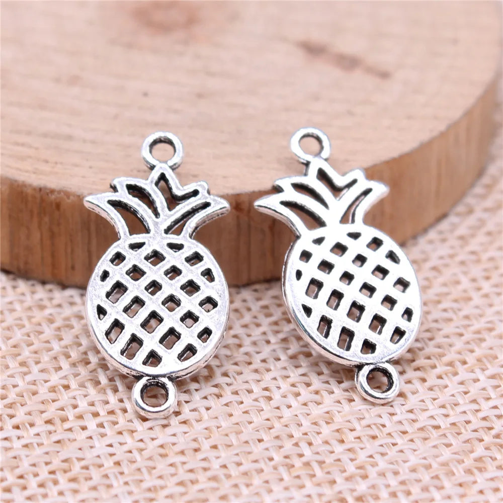 26x13mm 1.49g Antique Silver Zinc Alloy Pineapple Connector Charm for DIY Bracelet Jewelry Making