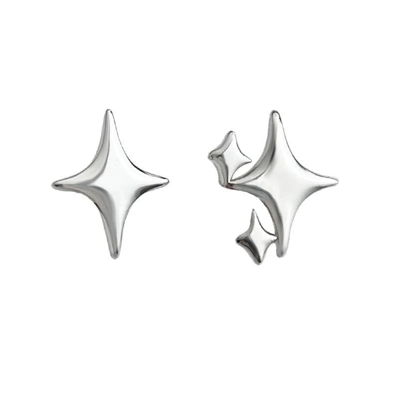 Minimalist Copper Starburst Stud Earrings, Smooth Asymmetric Mini Jewelry