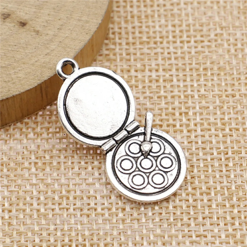 16x34mm 4.4g Antique Silver Zinc Alloy Makeup Box Eyeshadow Case Charm Pendant for DIY Jewelry Making