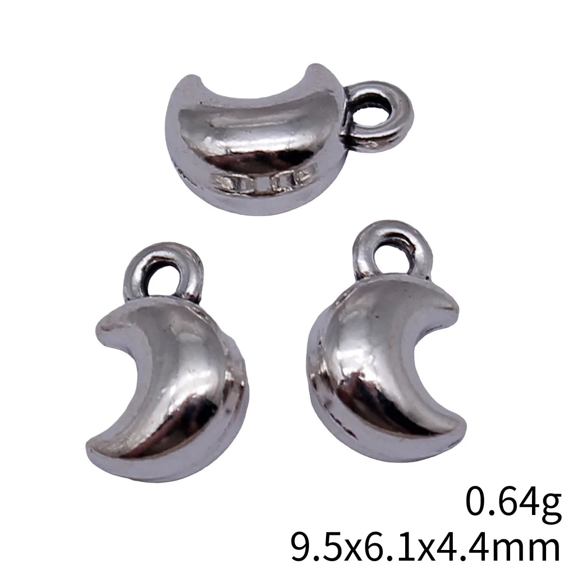 9.5x6.1x4.4mm 0.64g Antique Silver Zinc Alloy Moon Charm Pendant for DIY Bracelet Necklace Jewelry Making