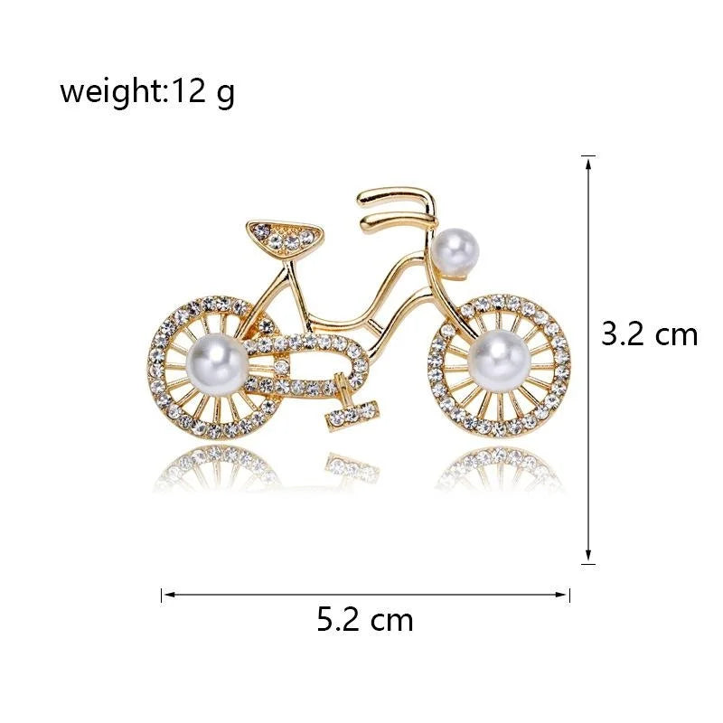 Vintage Bicycle Brooch With Rhinestone Wheels And Pearl Accents, Elegant Gold Alloy Lapel Pin Gift