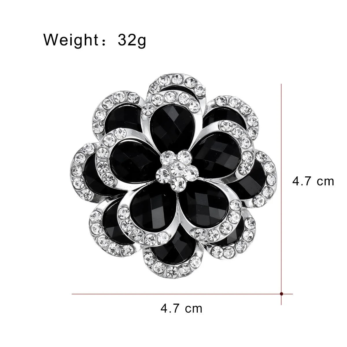 Elegant Black Flower Rhinestone Alloy Brooch, Sparkling Petal Lapel Pin Corsage For Women's Suit Accessory
