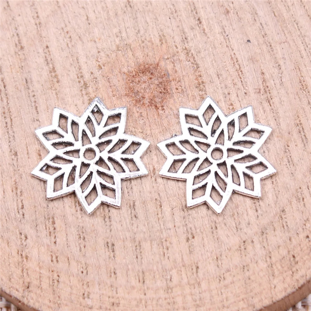 15x15mm 0.59g Antique Silver Zinc Alloy Hollow Snowflake Charm Pendant for Christmas Jewelry Making