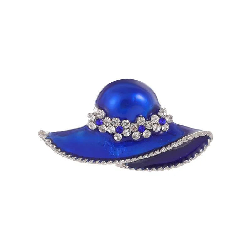 Elegant Red Enamel Beach Hat Brooch With Rhinestones, Alloy Lapel Pin Corsage For Women's Coats