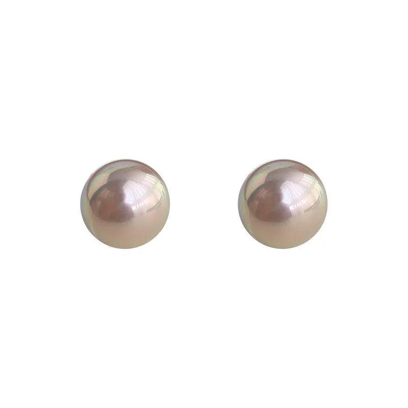 Elegant High Gloss Mabe Pearl Stud Earrings Geometric Bread Shape Pink Luster Jewelry