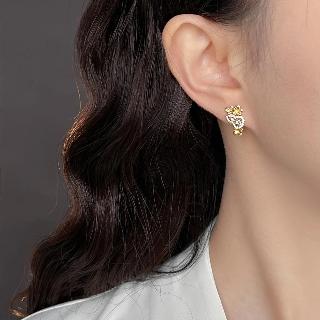 Old Money Gold Plated Copper Osmanthus Flower Gourd Zircon Stud Earrings