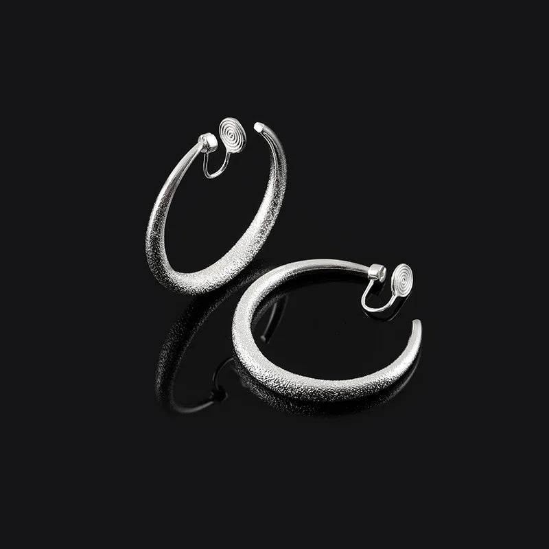 Elegant Frosted Alloy Hoop Circle Stud & Clip On No Piercing Twist Spiral Women's Fashion Earrings