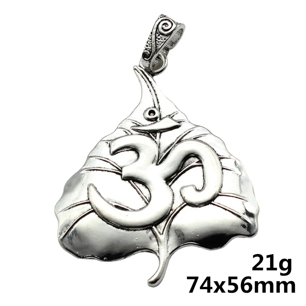 74x56mm 21g Zinc Alloy Bodhi Leaf OM Yoga Symbol Charm Pendant for DIY Necklace Jewelry Making
