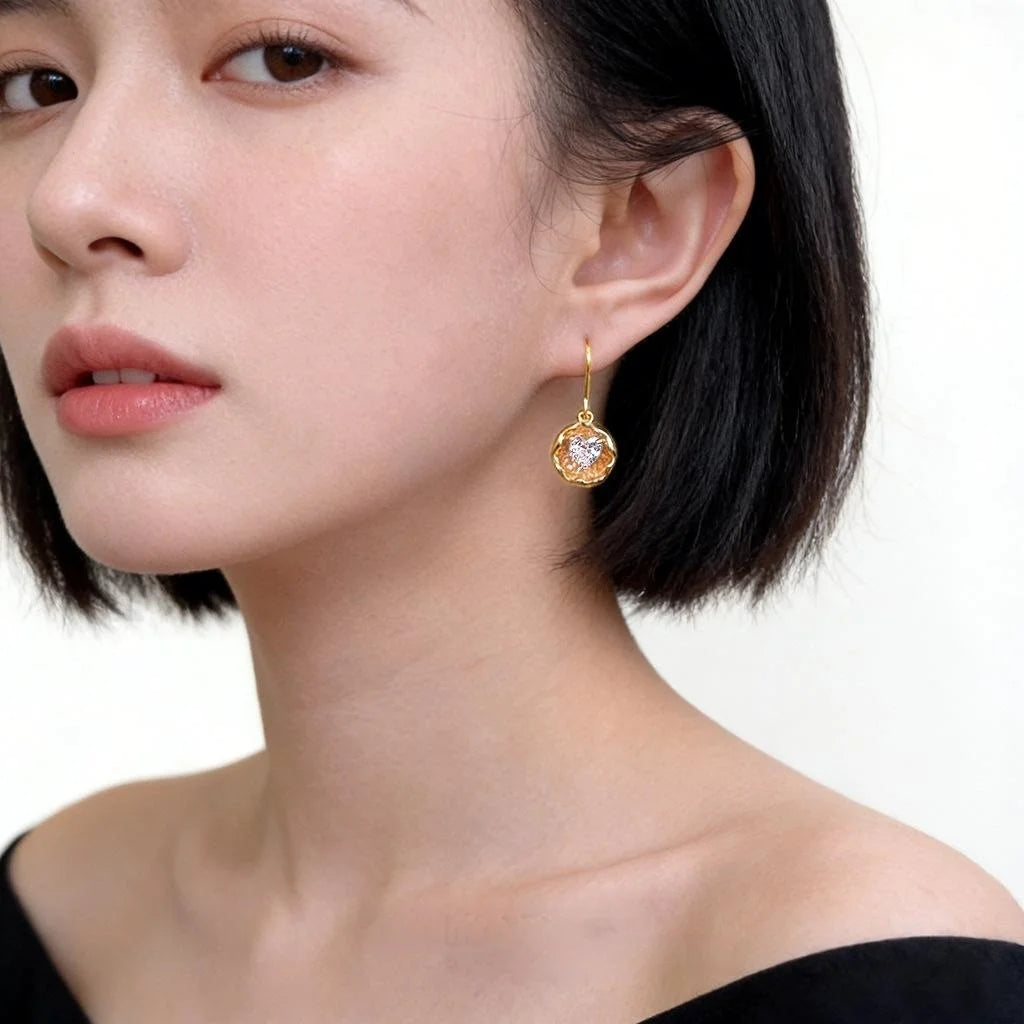 Old Money Minimalist Copper Zircon Heart Geometric Round Drop Earrings