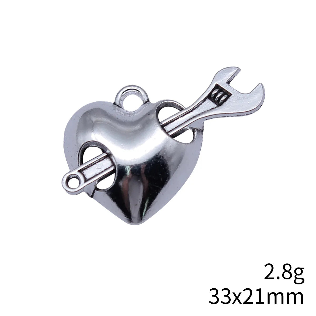 33x21mm 2.8g Antique Silver Zinc Alloy Heart Wrench Charm Pendant for DIY Tool Theme Jewelry