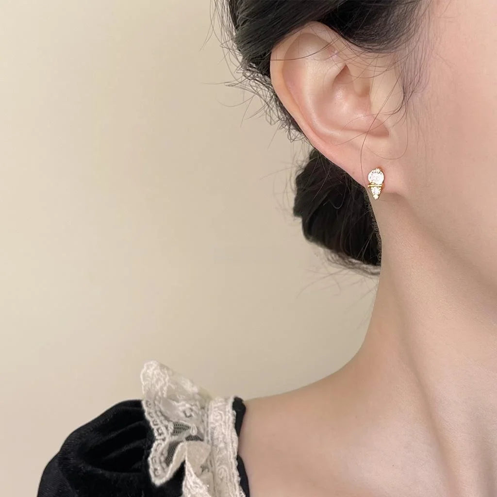 Mini Micro Pave Zircon 14K Gold Plated Copper Ice Cream Stud Earrings Sweet Jewelry