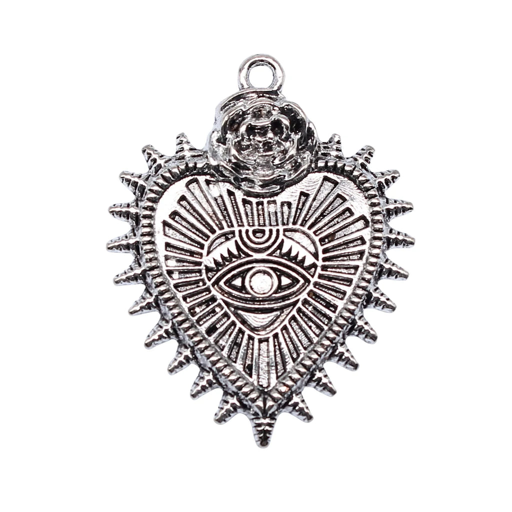37x29mm 5.1g Antique Silver Zinc Alloy Gothic Rose Heart Eye Charm Pendant for DIY Necklace Making