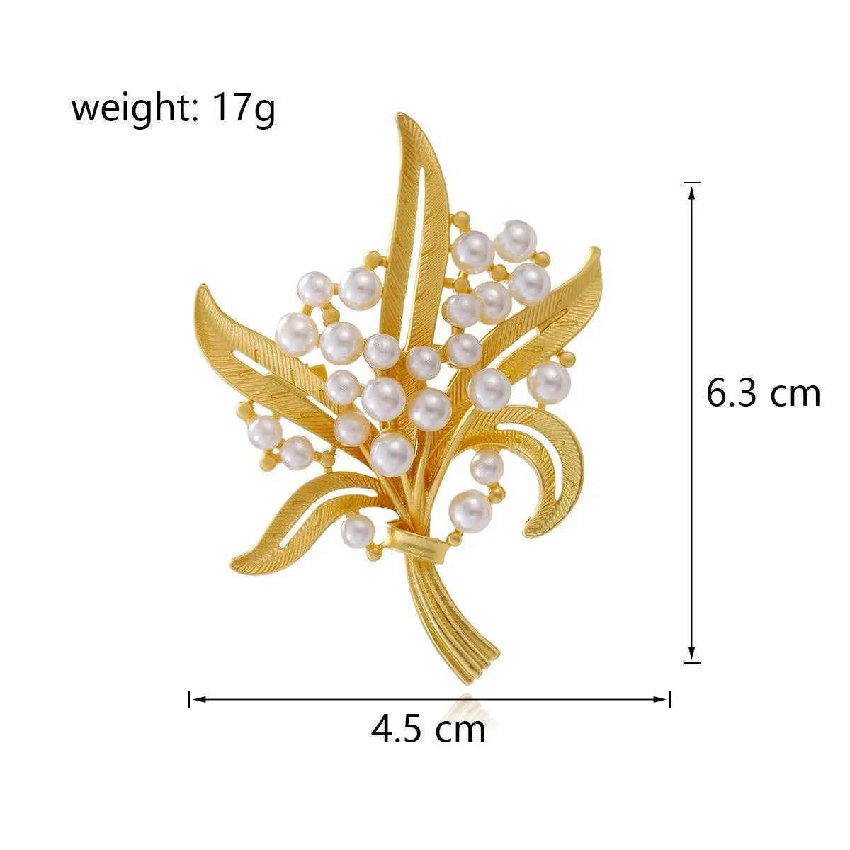 Elegant Gold Alloy Leaf Bouquet Brooch With Faux Pearls, Women's Lapel Pin Corsage Suit Accessory Gift