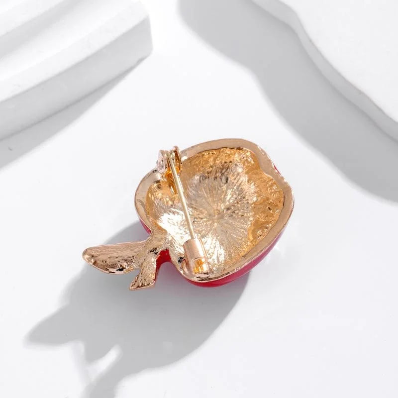 Cute Red Apple Enamel Alloy Brooch With Rhinestone Accent, 3D Fruit Lapel Pin Suit Accessory Gift