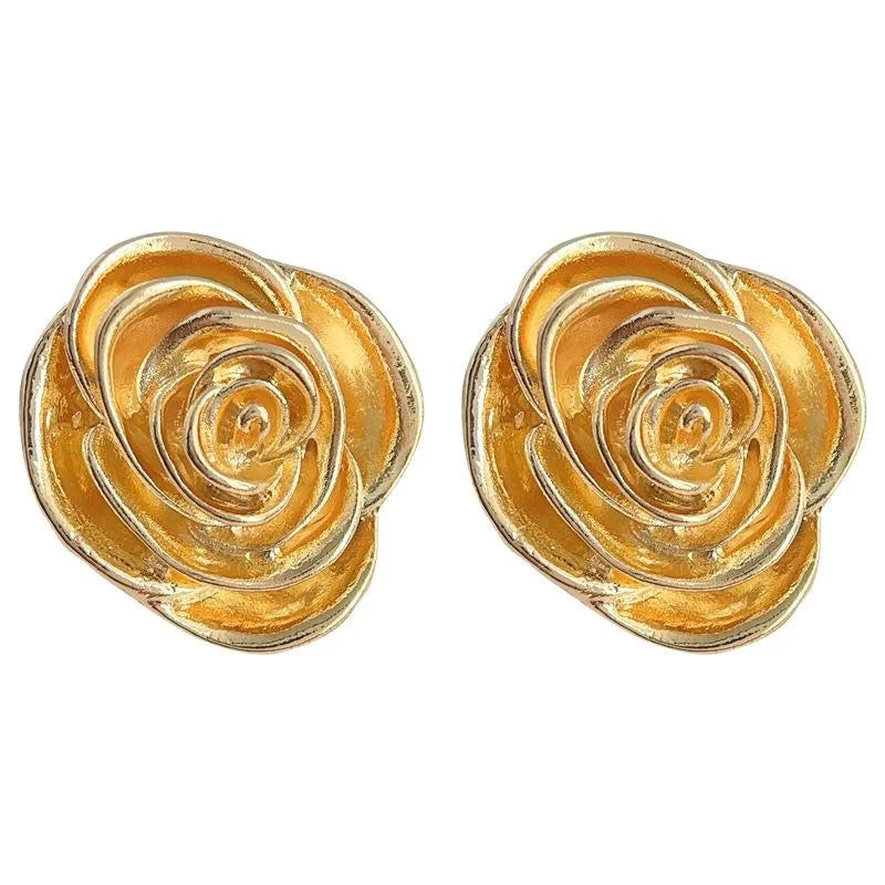 Vintage 14K Electroplated Copper Flower Stud Earrings Statement Jewelry