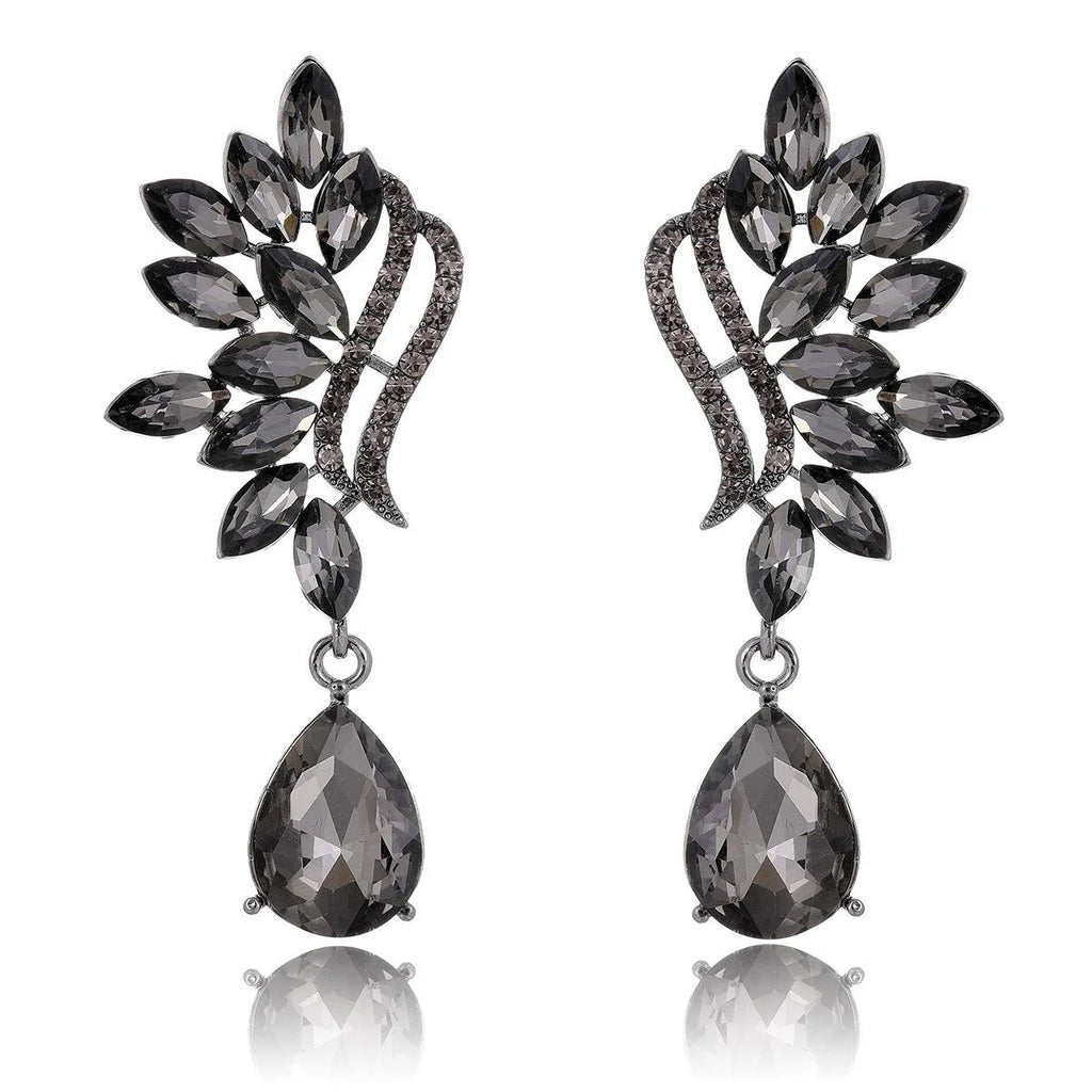 Luxury Champagne Crystal Leaf Drop Earrings With Rhinestone Teardrop Dangle For Wedding Banquet Party