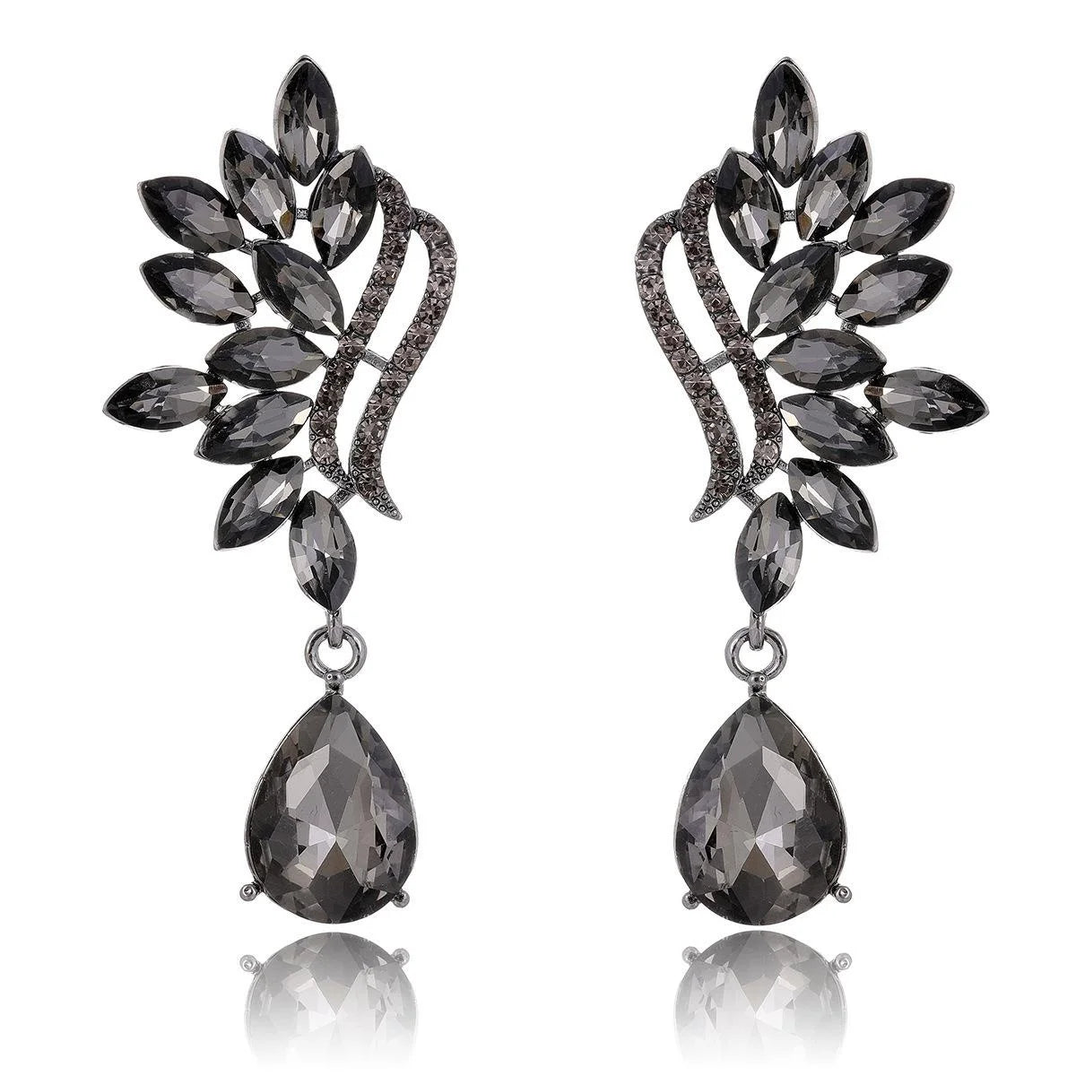 Luxury Champagne Crystal Leaf Drop Earrings With Rhinestone Teardrop Dangle For Wedding Banquet Party