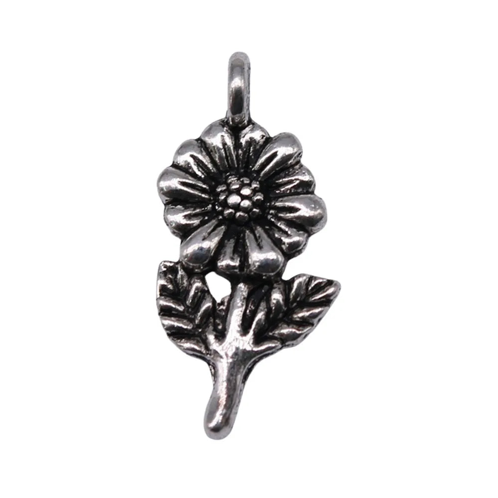 21x10mm 0.9g Antique Silver Zinc Alloy Flower Charm Pendant for DIY Necklace Bracelet Making